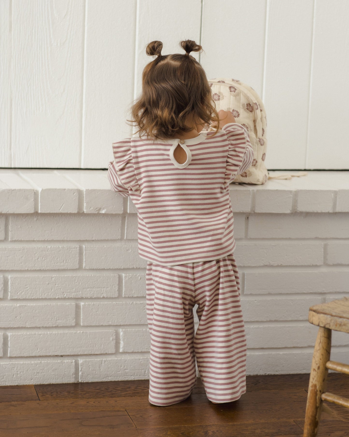 Mulberry Stripe Ruffle Cozy Set styled on baby