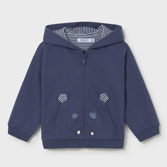 Navy zip up hoodie with hippo theme