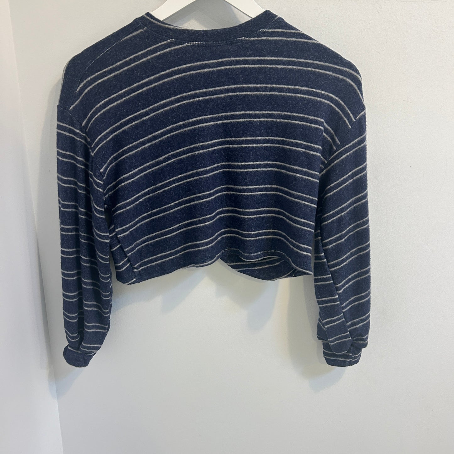 navy and white striped long sleeve top