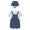 denim overalls with striped tee and denim bucket hat set