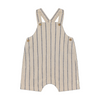 Striped overalls with button details on a white background