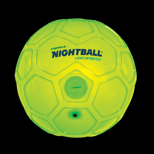 Light Up soccer ball with 'Tangle Nightball' text 