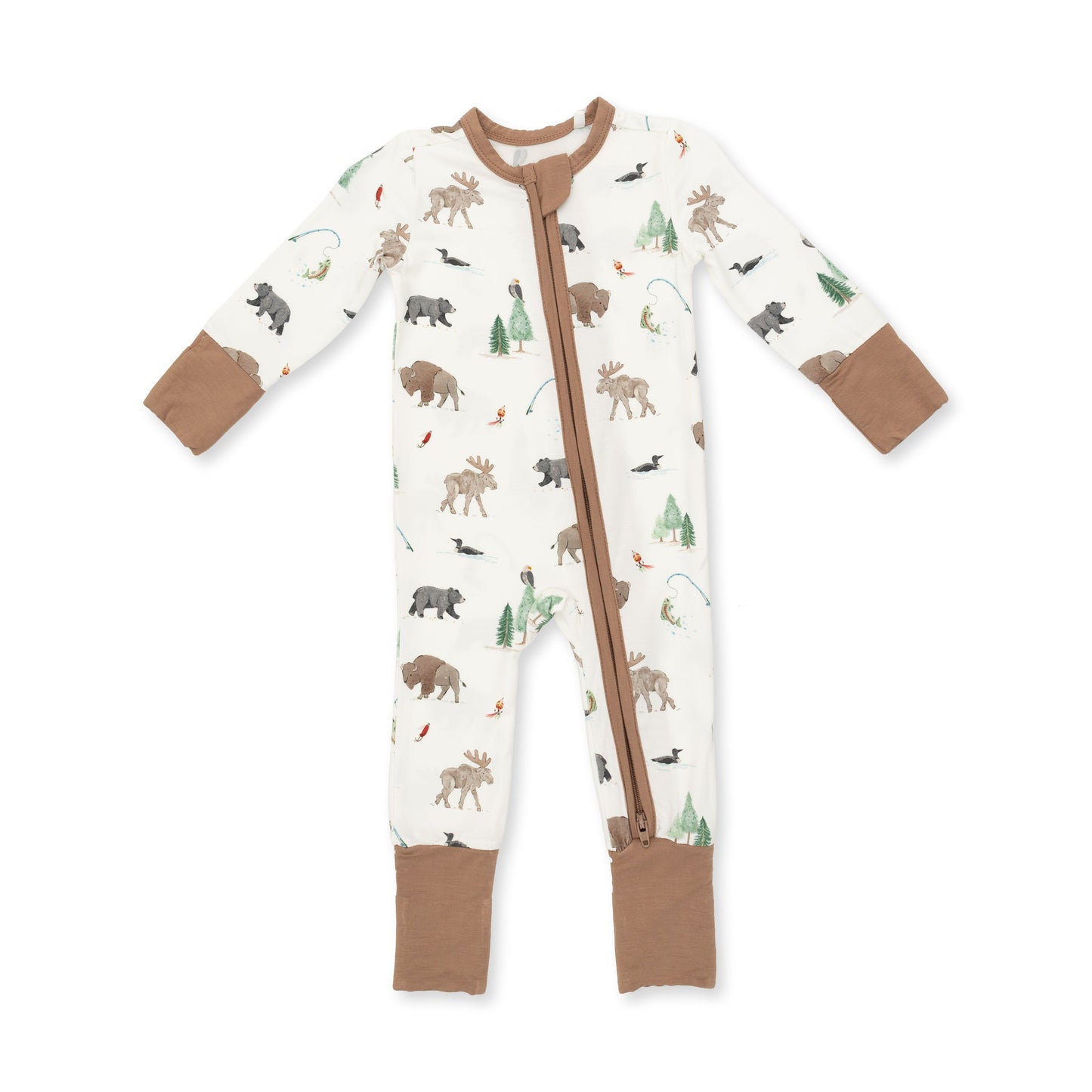 Angel Dear Northern Woodland Flip Romper, front view flat lay