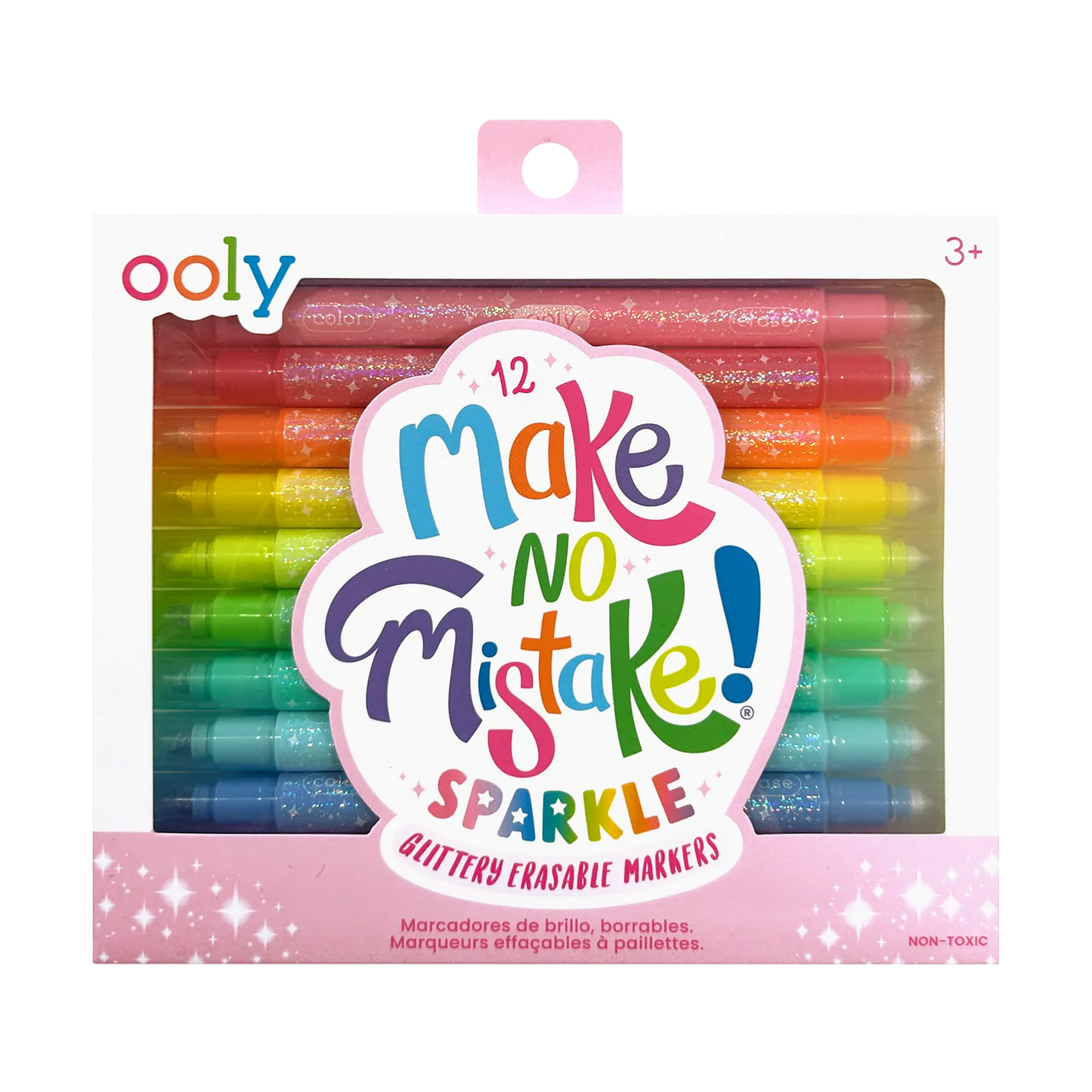 Pack of Oolly make no mistake sparkle glittery erasable markers with colorful design 