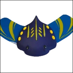 Blue and yellow water toy shaped like a sting ray