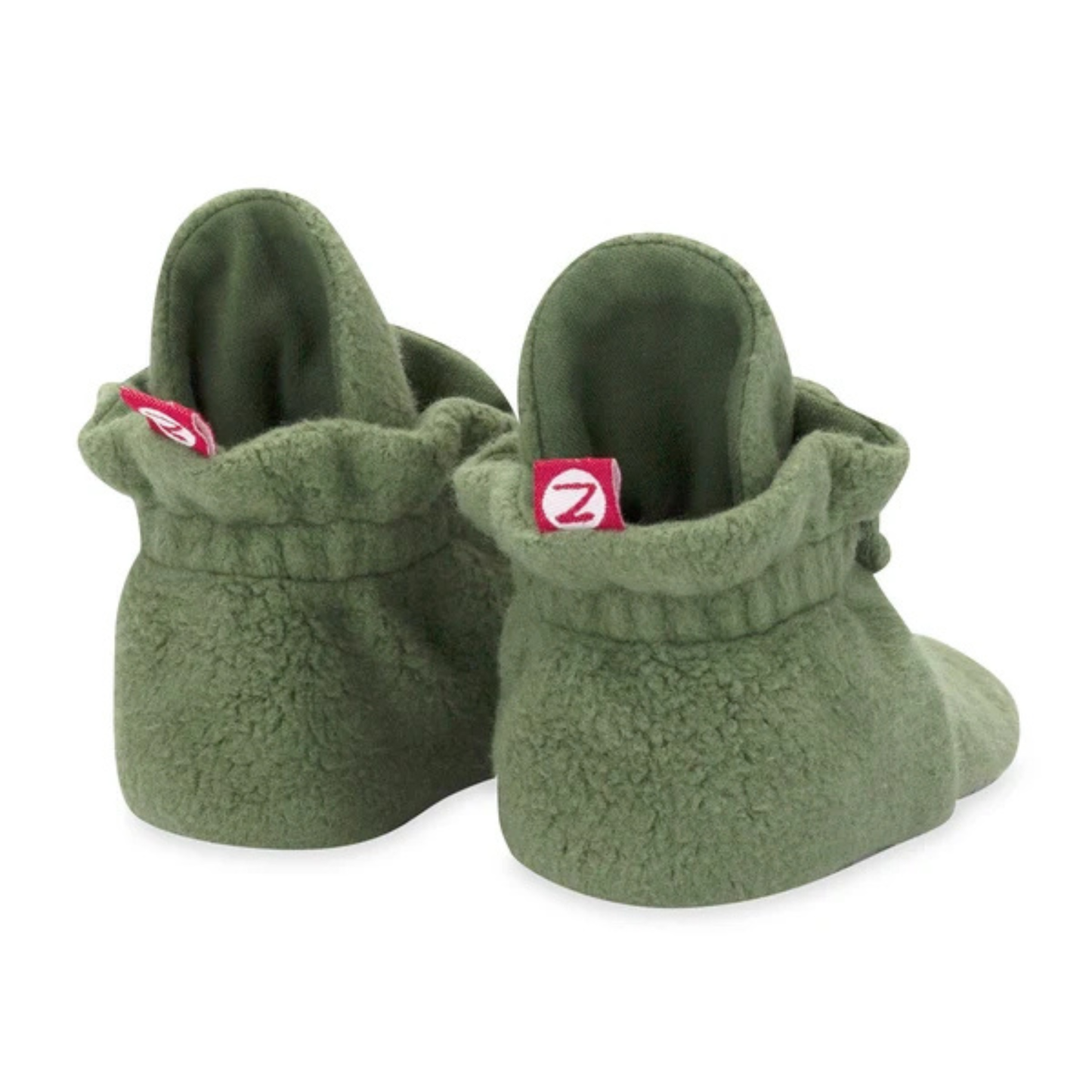Zutano Olive Cozie Fleece Gripper Baby Booties
