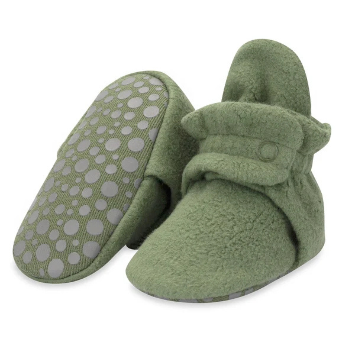Zutano Olive Cozie Fleece Gripper Baby Booties