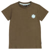 Olive green tee shirt with face splat on front