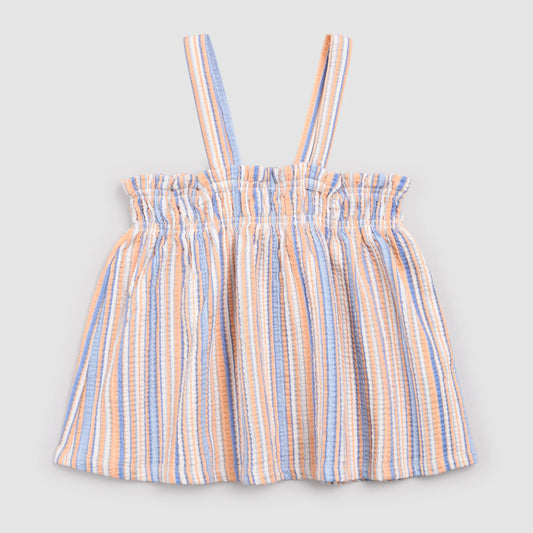orange blue stripe tank with smocking
