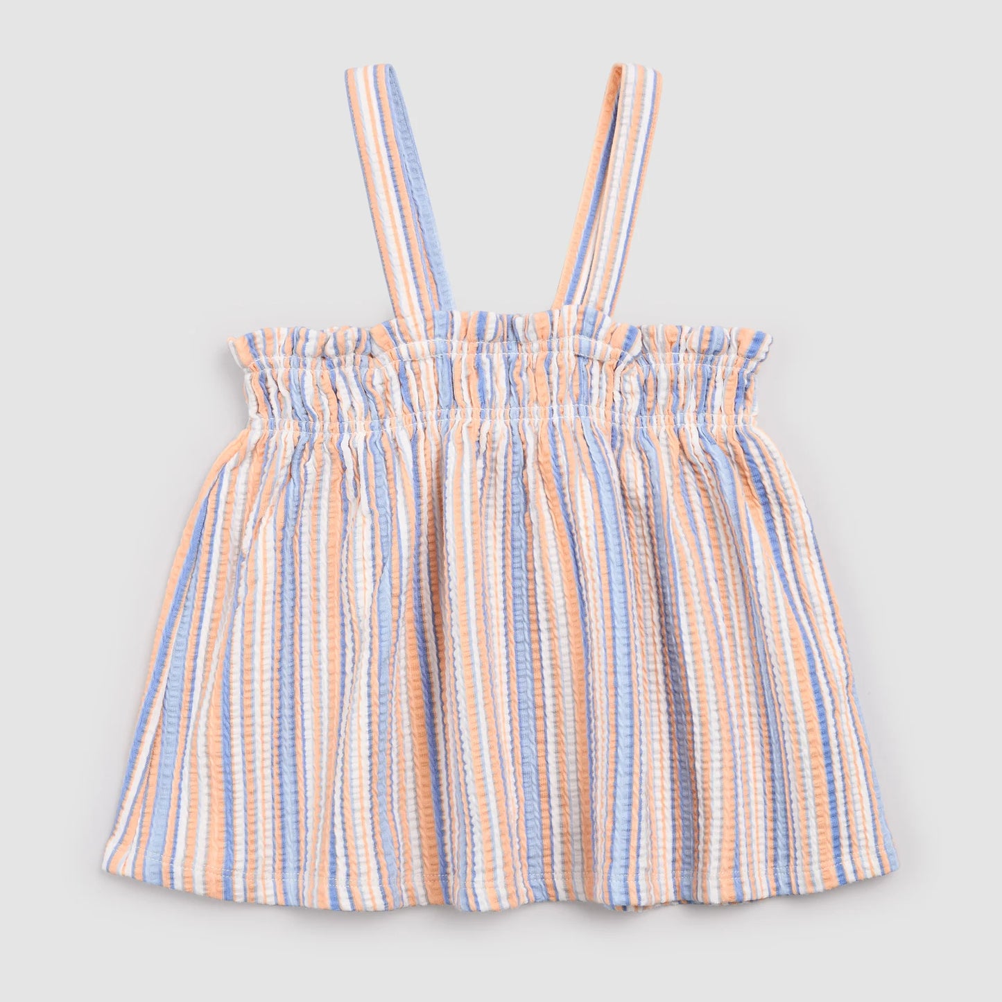 orange blue stripe tank with smocking