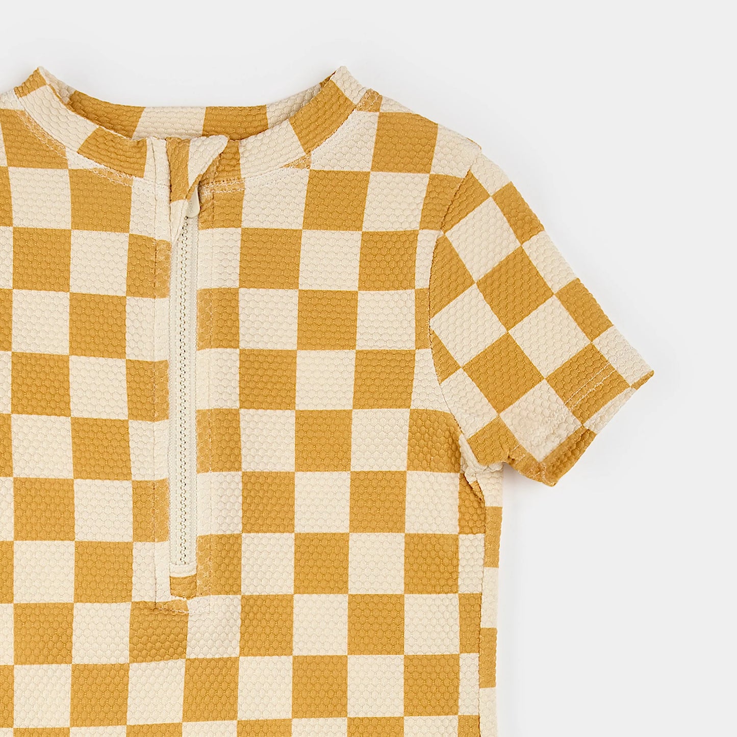 Yellow Checkerboard Swim Romper