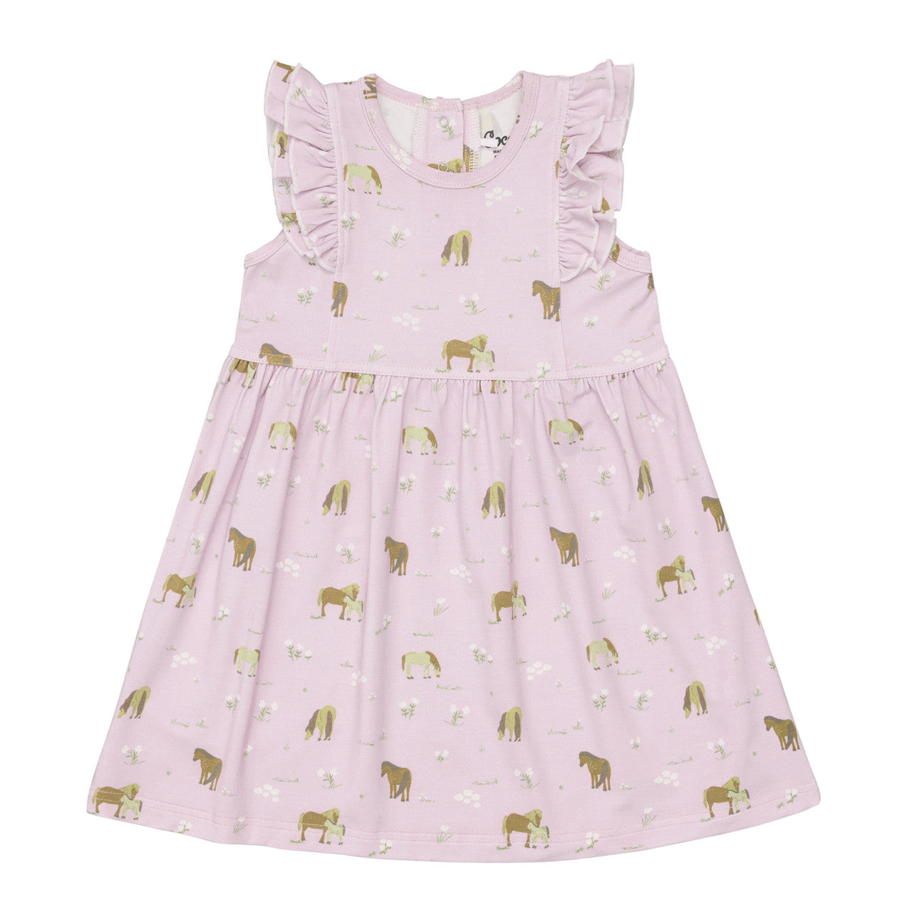 Pink dress with horse pattern on a white background