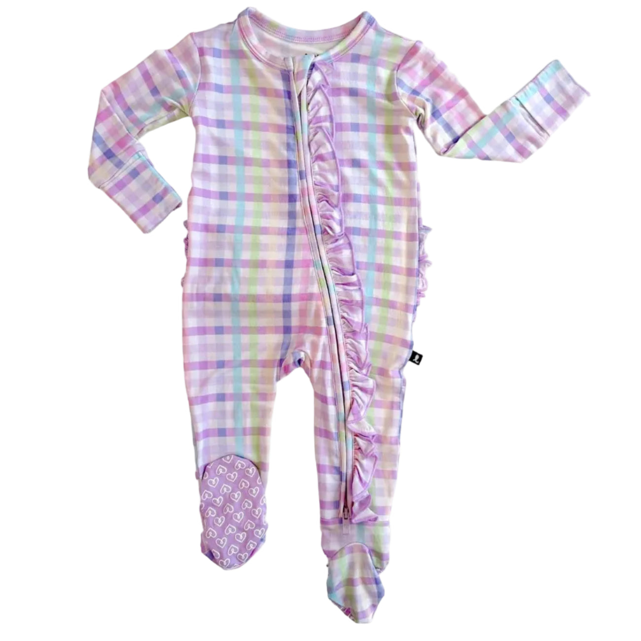 Pastel plaid zipper footie