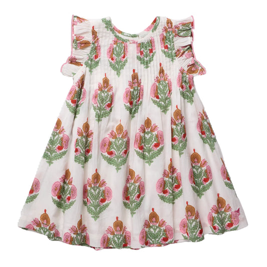Floral dress with ruffled sleeves on a white background