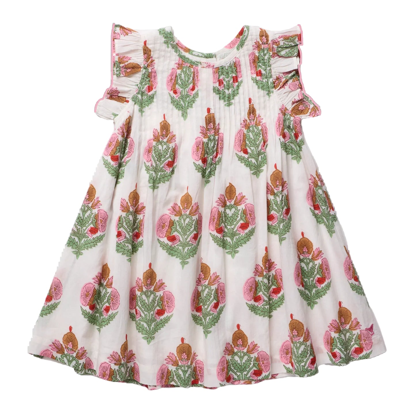 Floral dress with ruffled sleeves on a white background