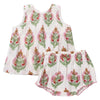 Baby girls' sleeveless top and shorts set with floral pattern on a white background