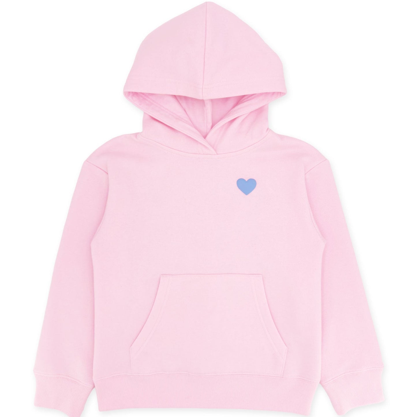 Pink hoodie with a blue heart on a white background
