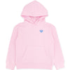 Pink hoodie with a blue heart on a white background