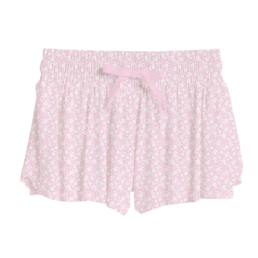 Pink floral shorts with a tie 