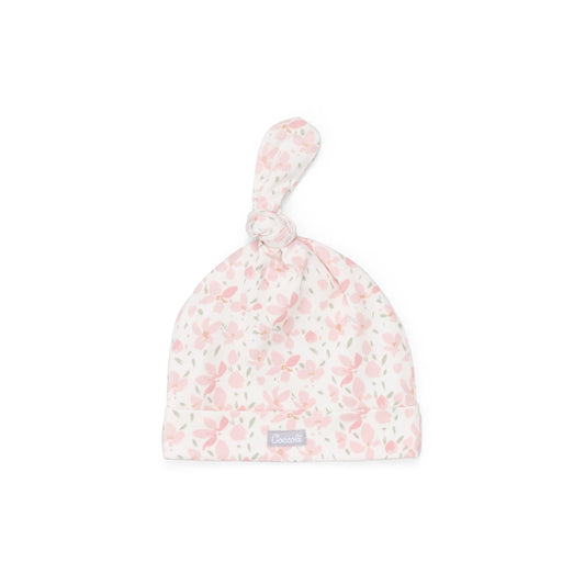 Baby hat with floral pattern on a white background