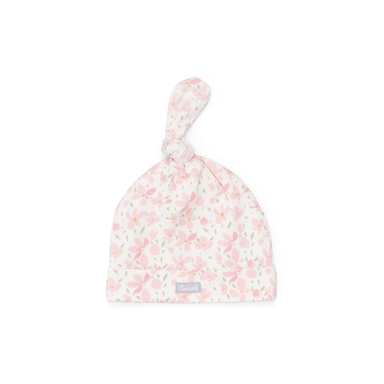 Baby hat with floral pattern on a white background