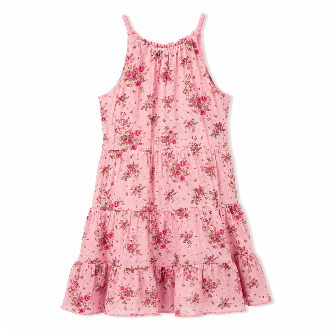 Pink floral dress on a white background