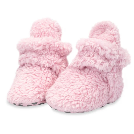 Zutano Pink Furry Gripper Baby Booties with Snaps