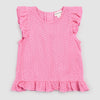 Pink textured top with ruffled details