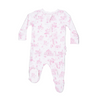 Baby zip footie with pink dog theme print
