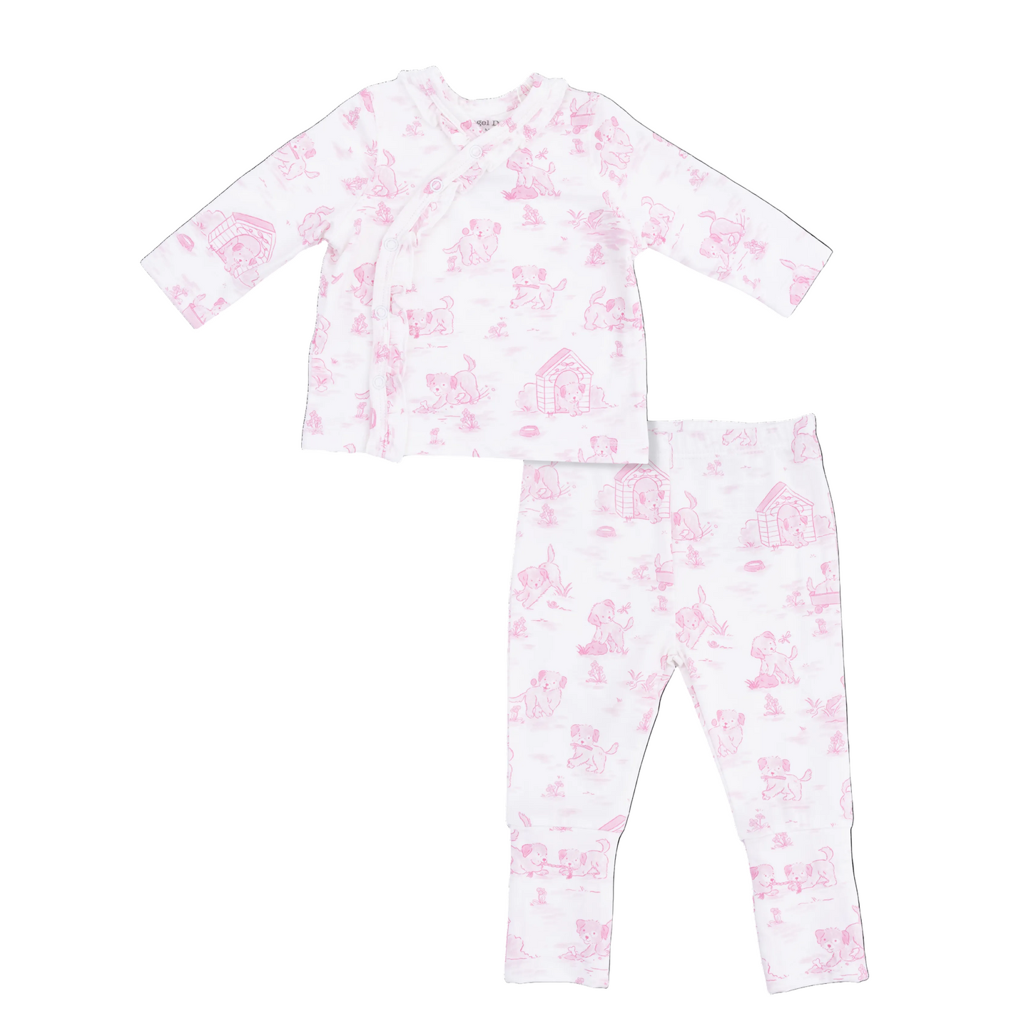 Children's pajama set with pink floral pattern on a white background