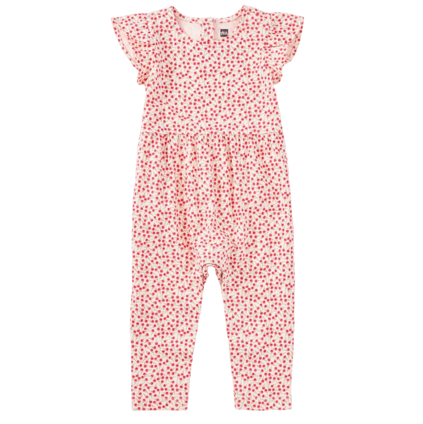 Short sleeve romper with pink rose pattern