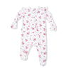 Floral-patterned baby footie with ruffle shoulders