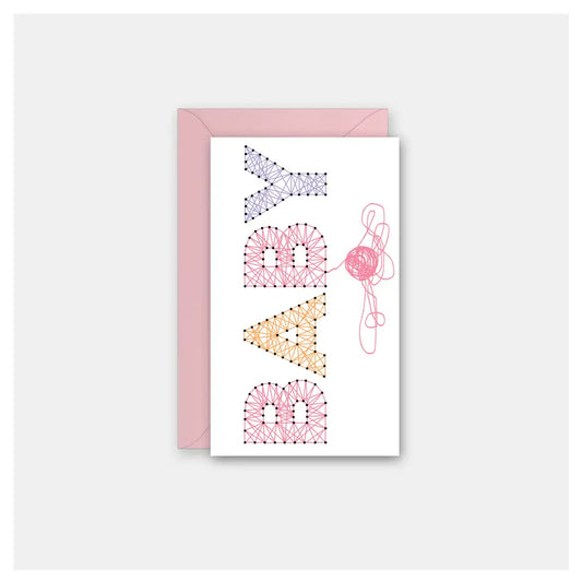 Greeting card with colorful geometric designs on a white background