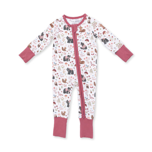 Angel Dear Pink Woodlands Flip Romper, front view flat lay