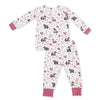 Angel Dear Pink Woodlands loungewear set, long sleeve top and pants, product flat lay