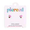Pair of pink earrings on a 'pierceed' branded card 