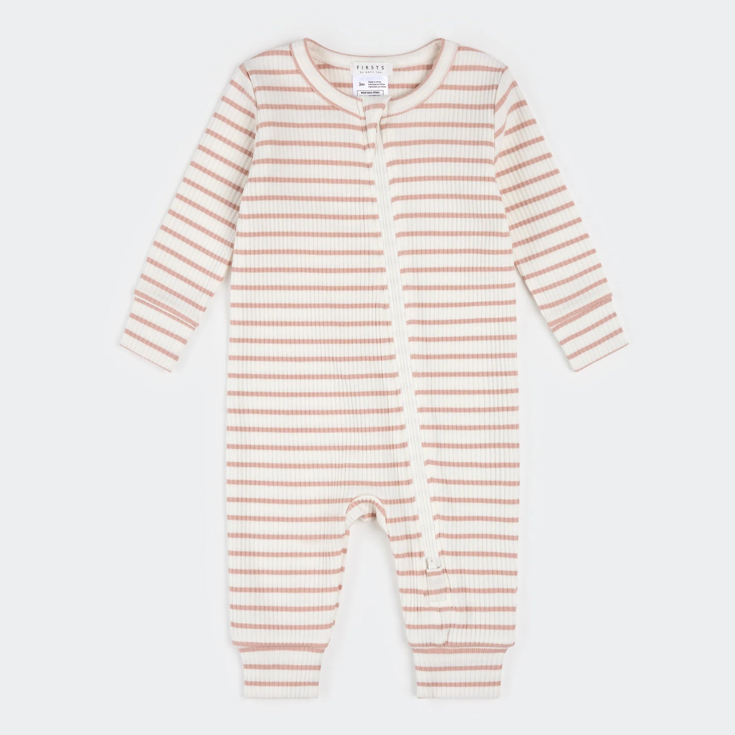 White and Pink stripe baby footie