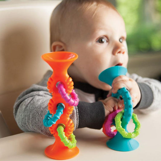 Textured Silicone Baby Suction Toys with Rattle Rings