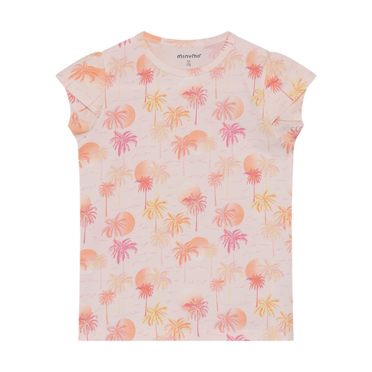 Children's t-shirt with palm tree pattern on a light pink base