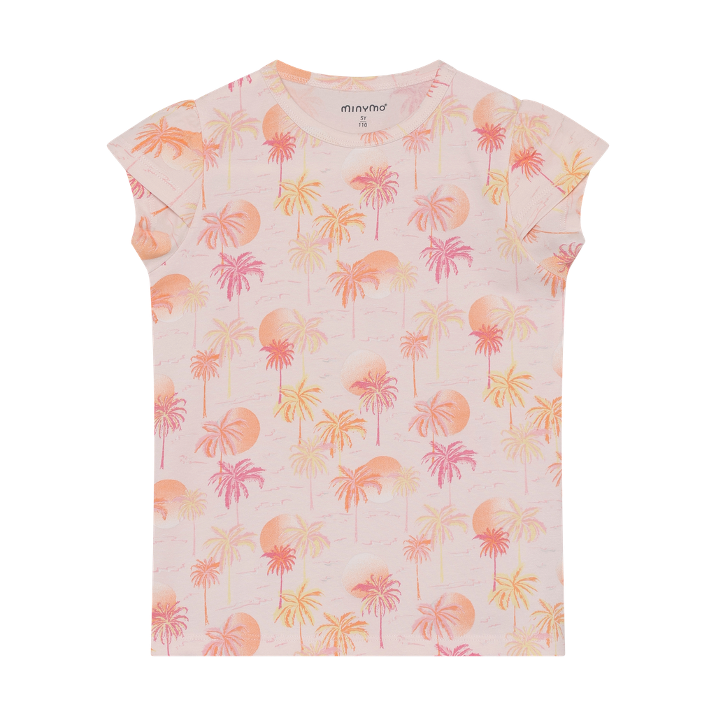 Children's t-shirt with palm tree pattern on a light pink base