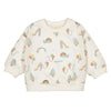 baby sweatshirt with colorful playground and rainbow pattern on a white background