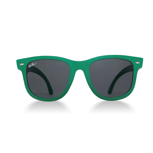 Green sunglasses with dark lenses