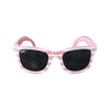 Pink and white striped children's sunglasses with black lens