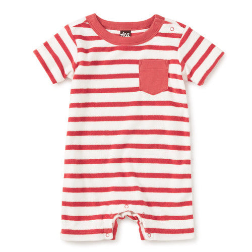 Red and white striped pocket romper