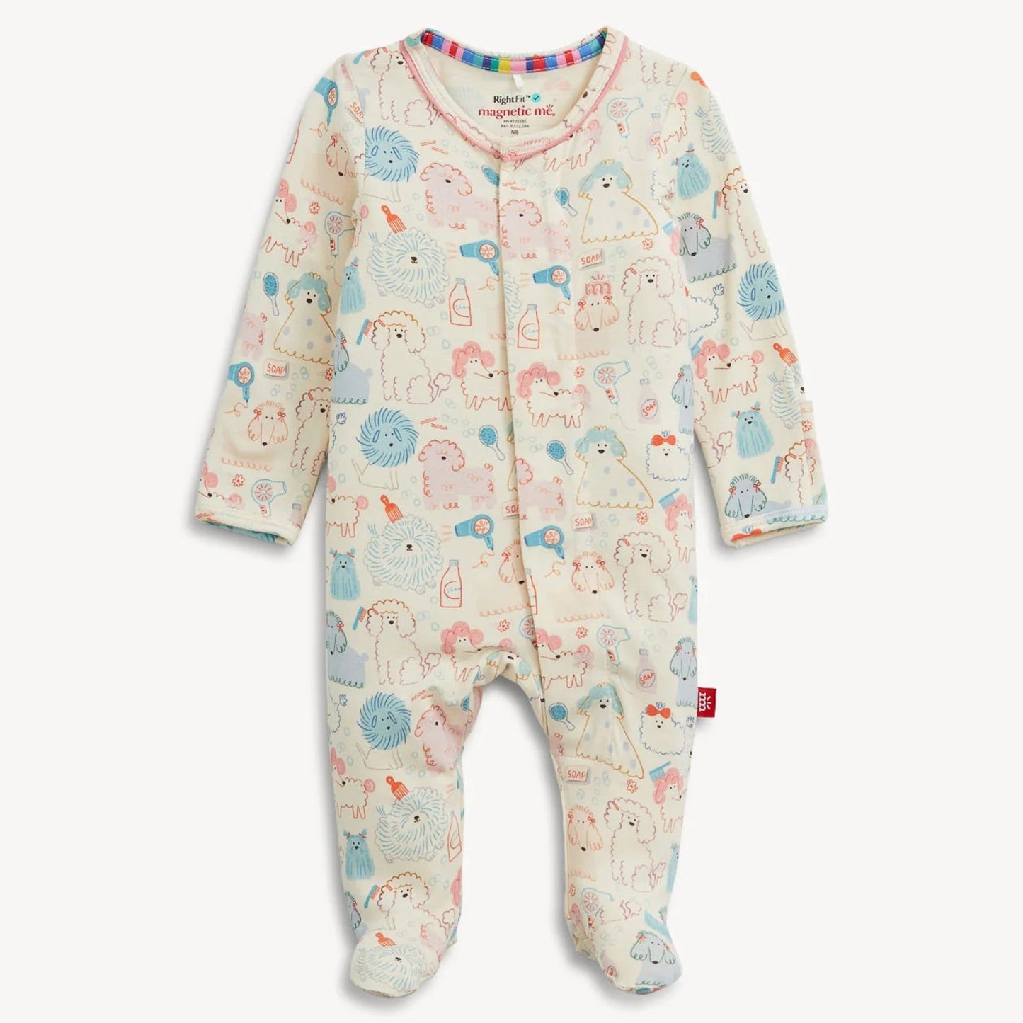 Baby onesie with animal pattern on a white background