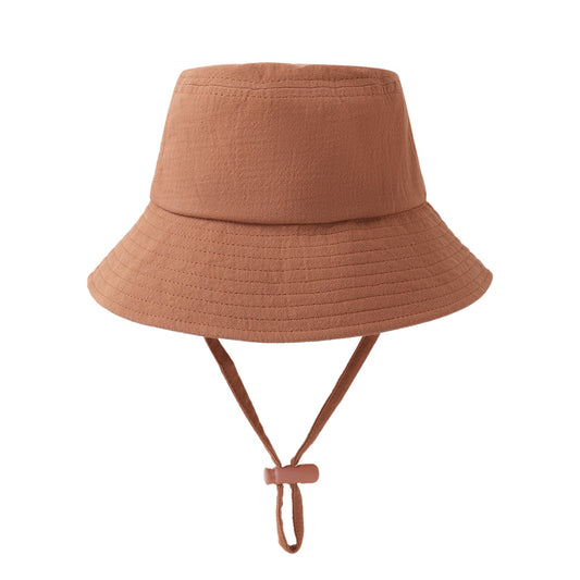 Brick Red bucket hat with a chin strap 