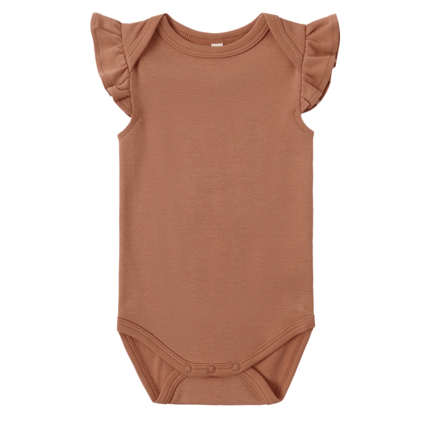 Brick Red baby onesie with ruffled sleeves 