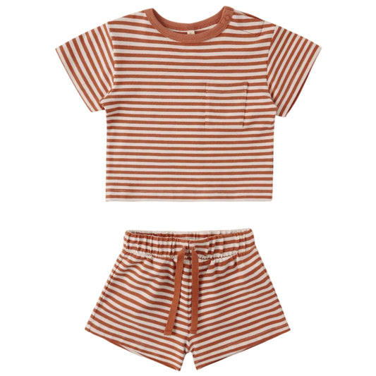 Red striped t-shirt and shorts set 