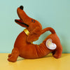 Bendable velvet dachshund plush with playful details