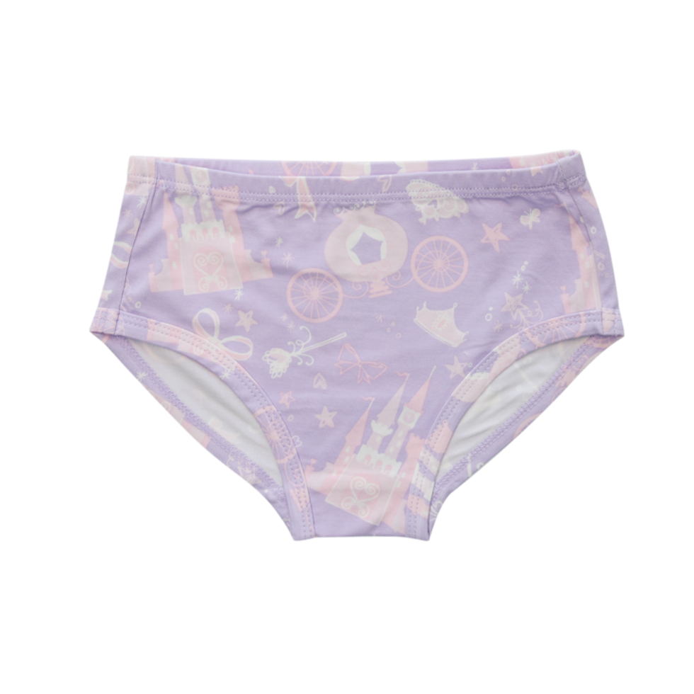 Purple underwear with a castle pattern